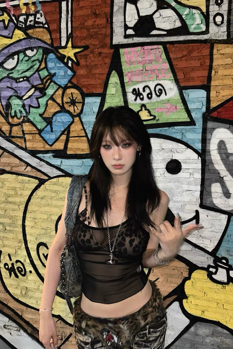 Weirdplanet Cheetah Y2K Lace tank top