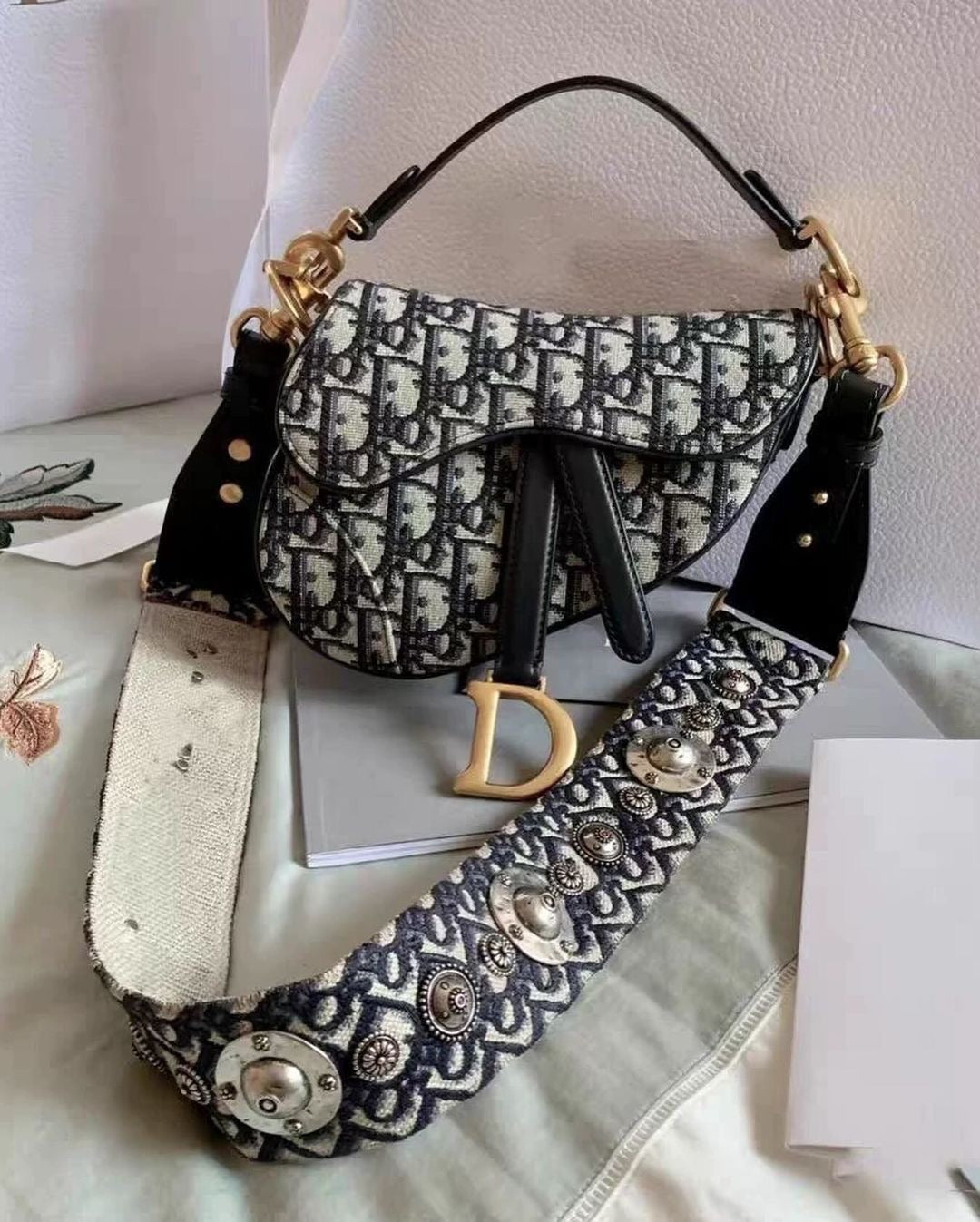 Christian Dior Blue Oblique Canvas Mini Dior Saddle Bag