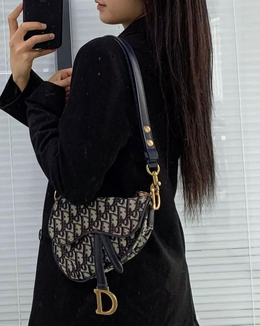 Christian Dior Blue Oblique Canvas Mini Dior Saddle Bag