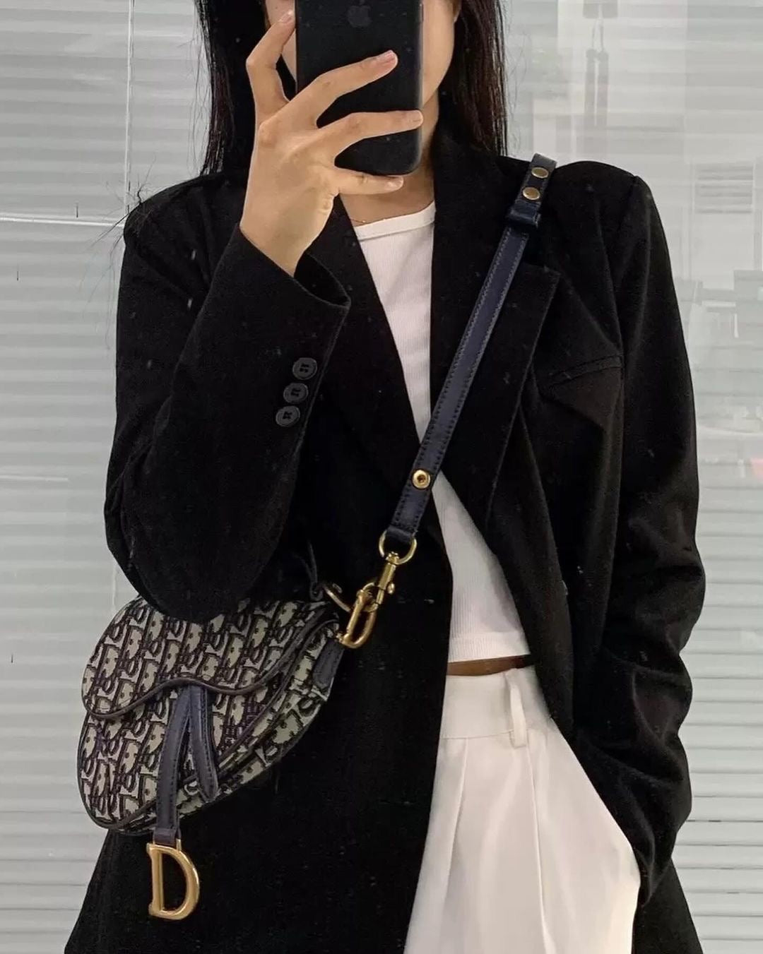 Christian Dior Blue Oblique Canvas Mini Dior Saddle Bag