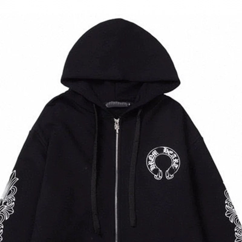 Chrome Hearts Horseshoe Floral Cross Sleeve ZipUp Hoodie
