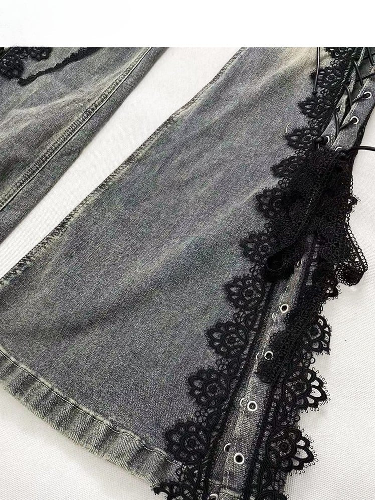 Blue Bittersweet Glamorous Lace-up Flare Silhouette Jeans