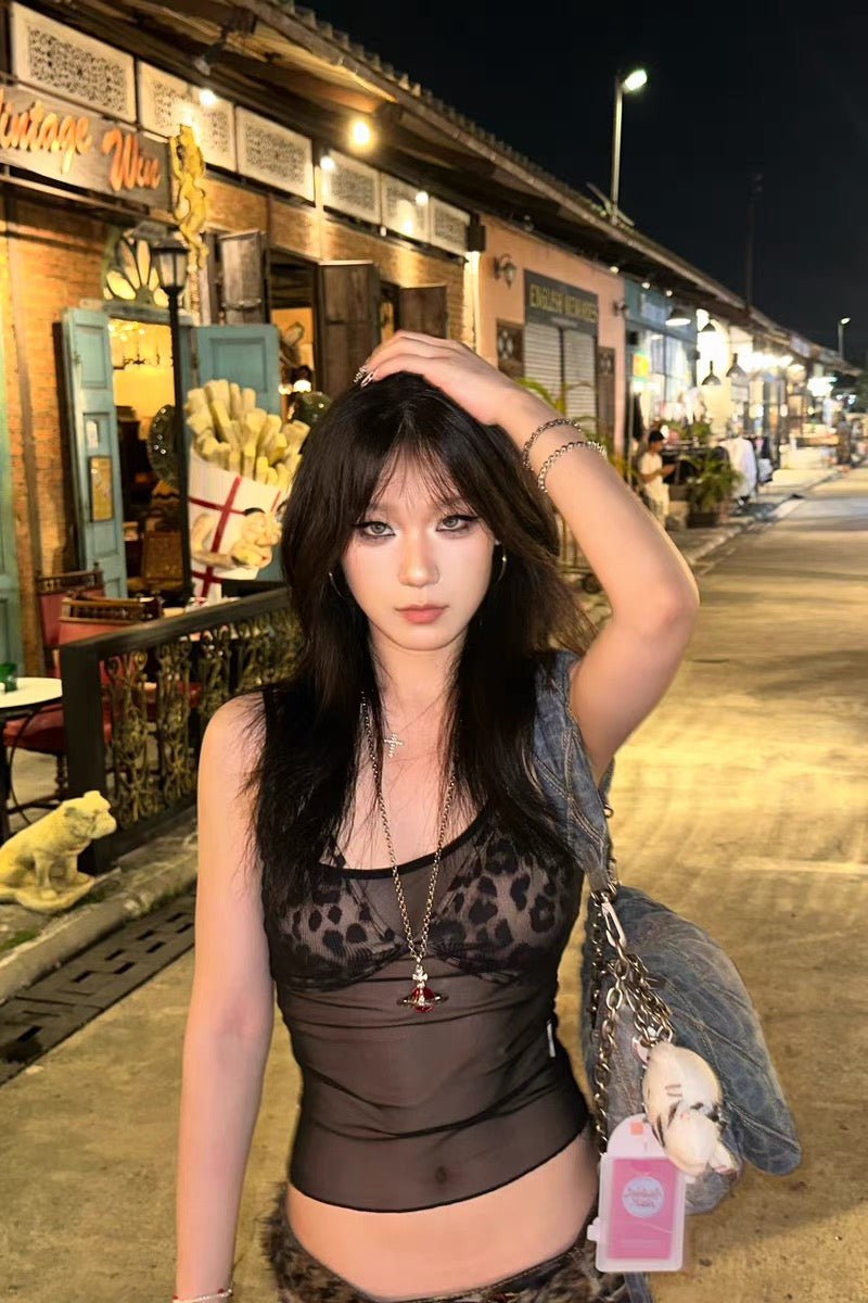 Weirdplanet Cheetah Y2K Lace tank top