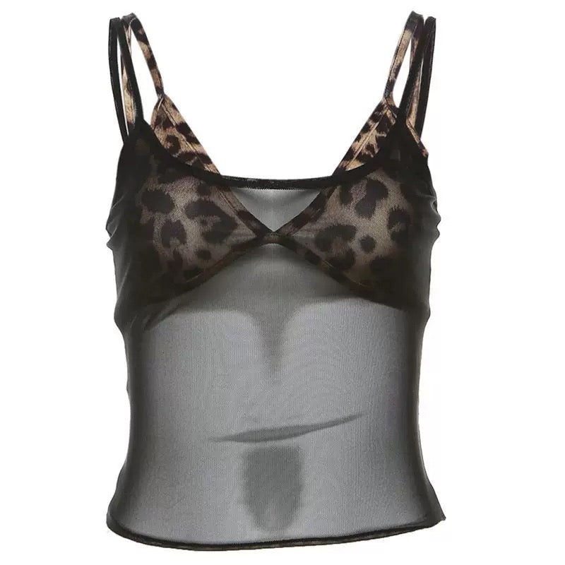 Weirdplanet Cheetah Y2K Lace tank top