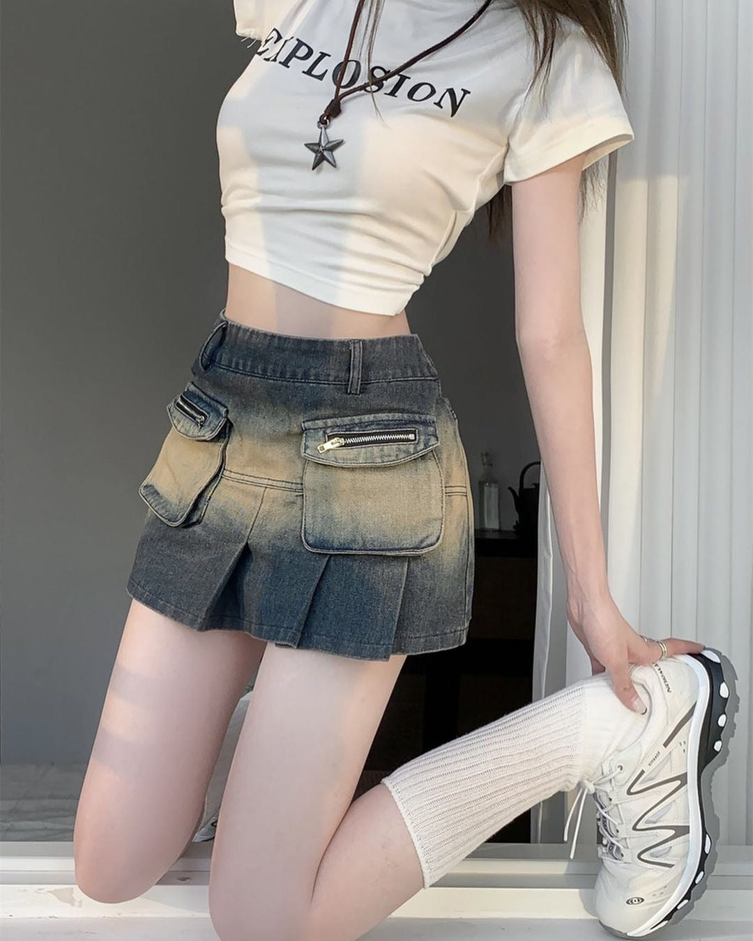 Bio Washed Jeans Type Mini Skirt