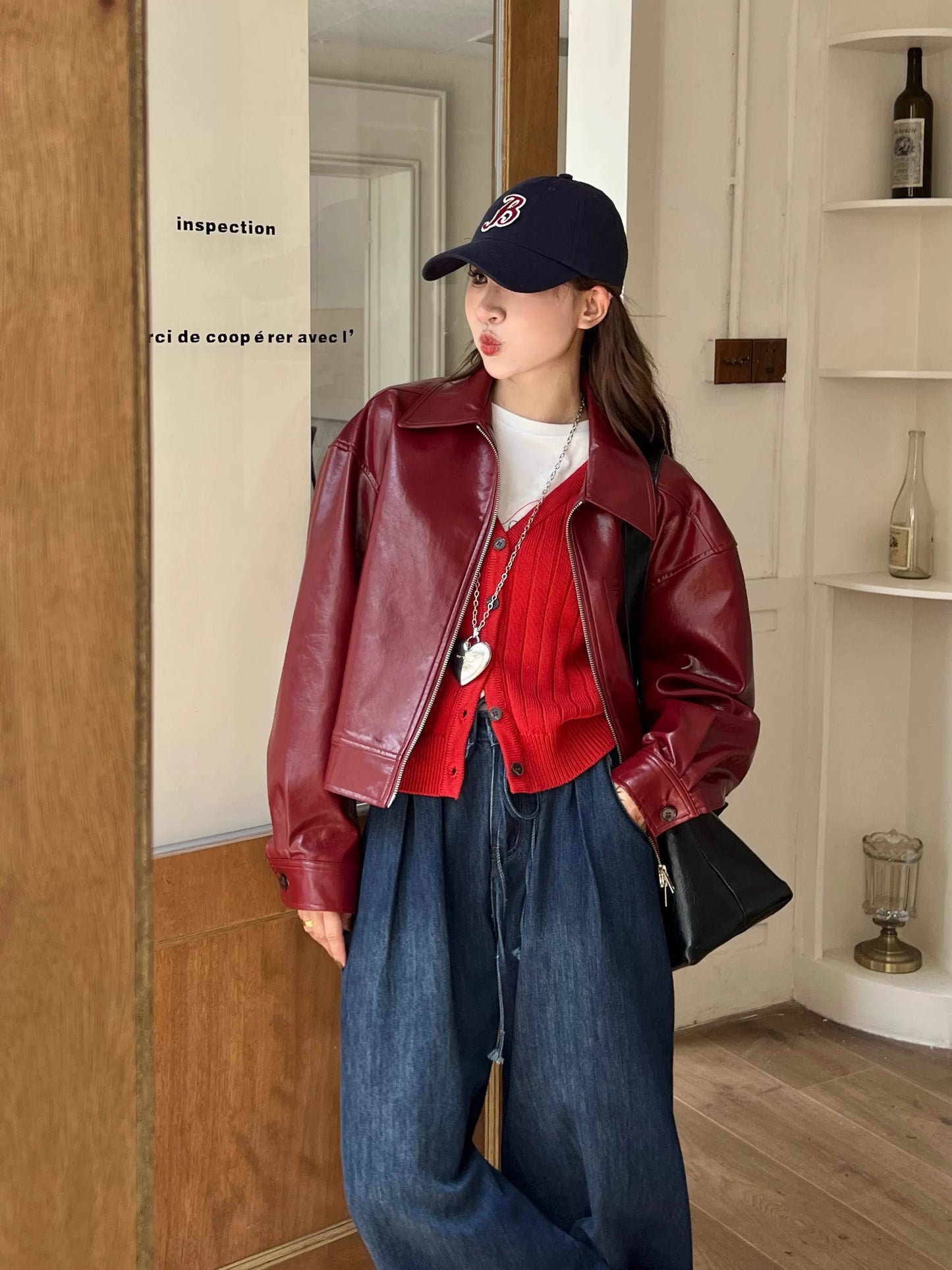 Retro Encola Red Leather Jacket