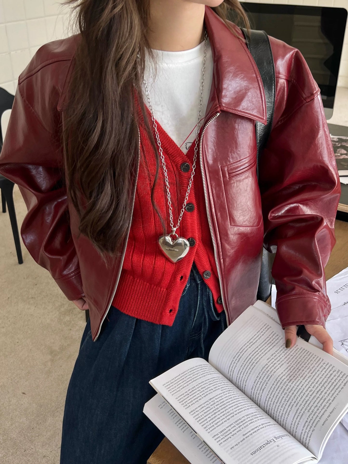 Retro Encola Red Leather Jacket