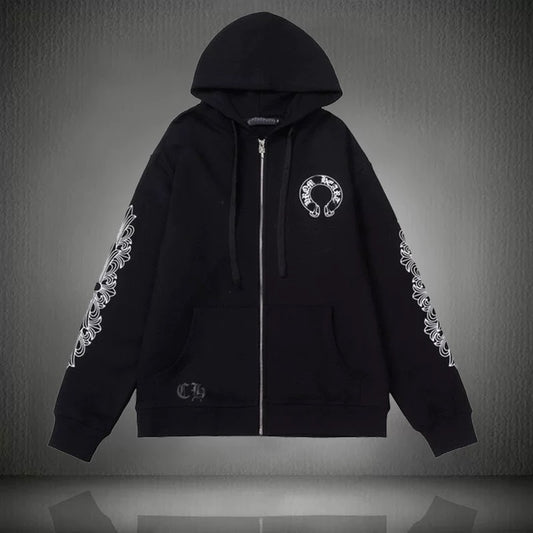 Chrome Hearts Horseshoe Floral Cross Sleeve ZipUp Hoodie