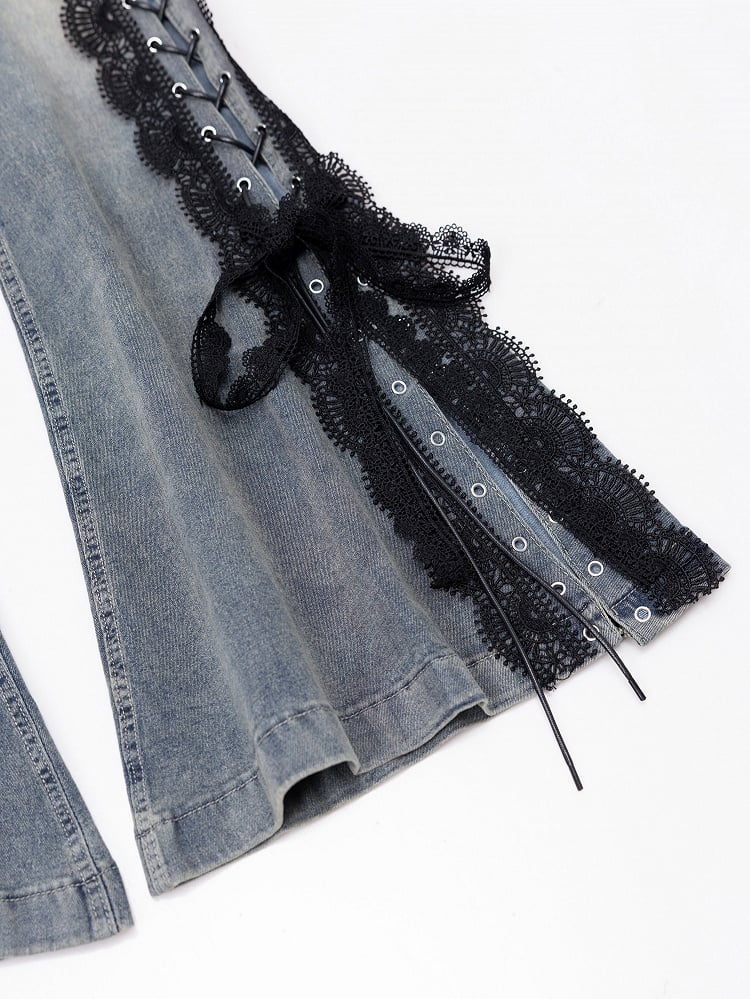 Blue Bittersweet Glamorous Lace-up Flare Silhouette Jeans