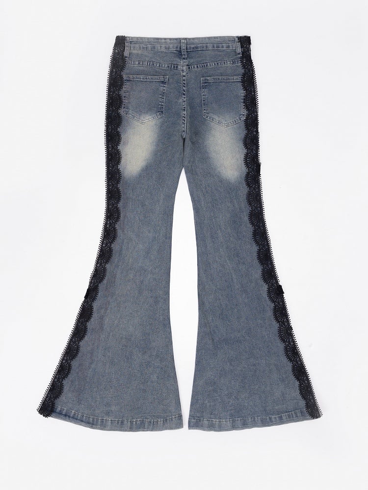 Blue Bittersweet Glamorous Lace-up Flare Silhouette Jeans