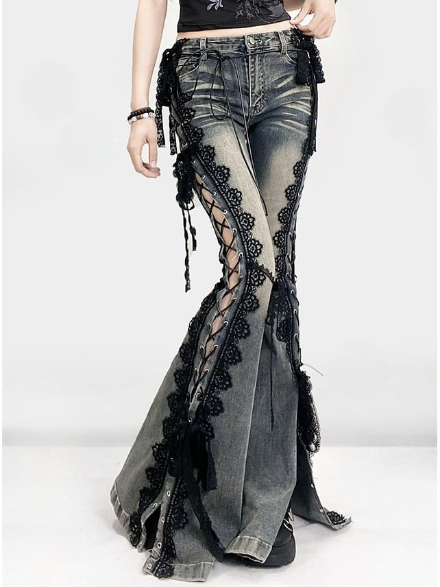 Blue Bittersweet Glamorous Lace-up Flare Silhouette Jeans