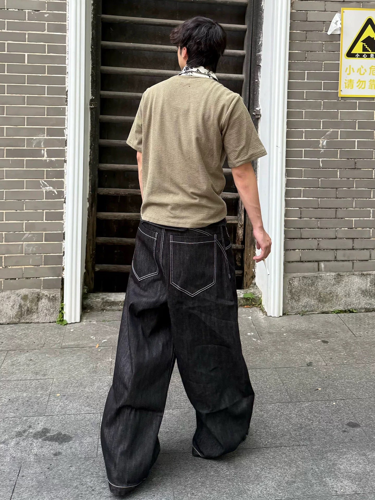 Y2K Retro Opium Black Denim Baggy Jeans with Silver Buckle detailing